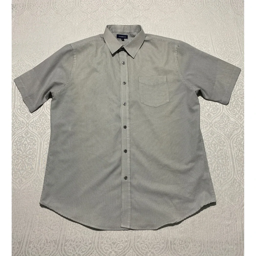 Croft & Barrow Mens Large L Short Sleeve Button Down Shirt Gingham Pattern